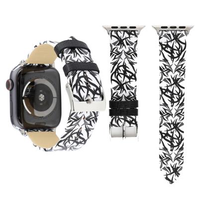 Doornen afdrukken lederen horlogebandje voor Apple Watch serie 4 40mm (zwart wit)