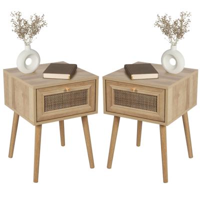 Nachtkastje Bali - 2x - Ibiza stijl - hout - met lade - 39 x 39 x 57 cm