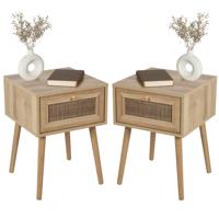 Nachtkastje Bali - 2x - Ibiza stijl - hout - met lade - 39 x 39 x 57 cm