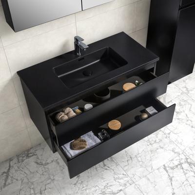 Badkamermeubel Tieme in mat zwart 100x50x48cm met zwarte wastafel