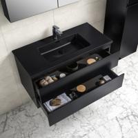 Badkamermeubel Tieme in mat zwart 100x50x48cm met zwarte wastafel