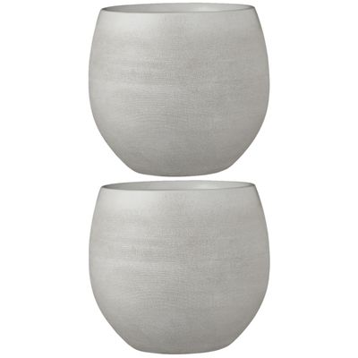 Set van 2x stuks bloempotten creme wit keramiek voor kamerplant H23 x D26 cm