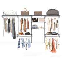 Open Kledingkast 122 - 244 cm Uitbreidbare Wandgarderobe DIY Opslagsysteem Grijs