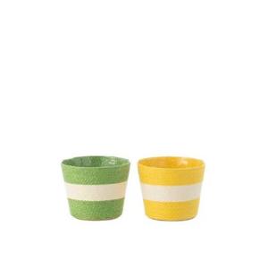 J-Line Bloempot Touwtjes Streep Papier|Pet Geel|Groen Small Assorti