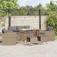 6-delige Loungeset met kussens poly rattan beige