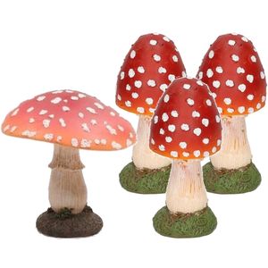 Decoratie paddenstoelen setje met 4x gewone paddenstoelen vliegenzwammen