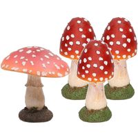 Decoratie paddenstoelen setje met 4x gewone paddenstoelen vliegenzwammen - thumbnail