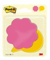 Post-it Notes, 2 x 30 vel, ft 72,5 x 72,2 mm, bloem power roze en tekstballon ultrageel