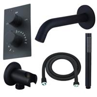 Fortifura Calvi Badkraan set - uitloop - 22cm inkortbaar - metalen slang - staafhanddouche - inbouwdeel - wandhouder - mat zwart SW542644/SW706203/SW721167/SW1122511/SW496811 Fortifura Calvi Badkraan set - uitloop - 22cm inkortbaar - metalen slang - staafhanddouche - inbouwdeel - wandhouder - mat zwart SW542644/SW706203/SW721167/SW1122511/SW496811