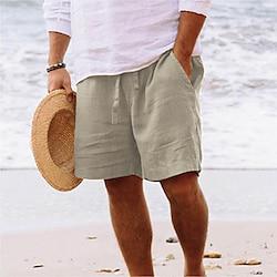 Voor heren Korte broek Zomer korte broeken Strandshorts Trekkoord Elastische taille Recht been Effen Comfort Ademend Korte Dagelijks Strand 100% katoen Modieus Chique en modern Zwart Geel Lightinthebox