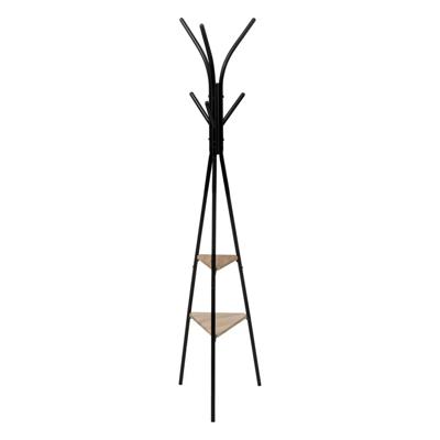5Five Kapstok Pyramid - zwart - metaal/hout - staand - 6 haken op verschillende hoogtes - 175 cm