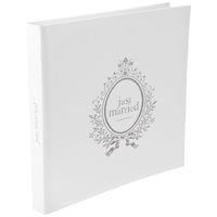 Gastenboek/receptieboek Just Married - zilver/wit - Bruiloft - 24 x 24 cm - thumbnail