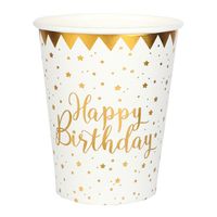 Verjaardag feest bekertjes happy birthday - 10x - wit - karton - 270 ml Verjaardag feest bekertjes happy birthday - 10x - wit - karton - 270 ml