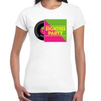 Bellatio Decorations Disco verkleed T-shirt voor dames - 80s party - wit - jaren 80 feest/carnaval 2XL  -