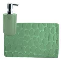 MSV badkamer droogloop mat/tapijt Kiezel - 50 x 80 cm - zelfde kleur zeeppompje - groen - Badmatjes - thumbnail