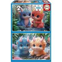 Puzzel - EDUCA - Schattige Monsters - 2 x 100 stukjes - Voor kinderen vanaf 8 jaar - Cartoonthema