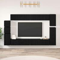 Tv-meubelset Wandgemonteerd 9 pcs Zwart eiken Bewerkt hout