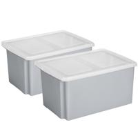 Sunware opslagboxen set - 2x stuks -51 liter - grijs - 59 x 39 x 29 cm - afsluitbare deksel