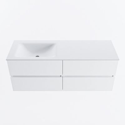 MONDIAZ VICA 130cm badmeubel onderkast Talc 4 lades. Wastafel CLOUD links zonder kraangat, kleur Talc.