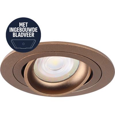 Spot Armatuur GU10 - Pragmi Motion - GU10 Inbouwspot met Bladveren - Rond - Kantelbaar - Brons - Aluminium - Ø92mm