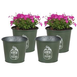 Plantenpot/bloempot voor buiten - 4x - zink - legergroen - D19 x H16 cm