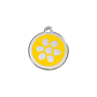 Flower Yellow roestvrijstalen hondenpenning small/klein dia. 2 cm - RedDingo