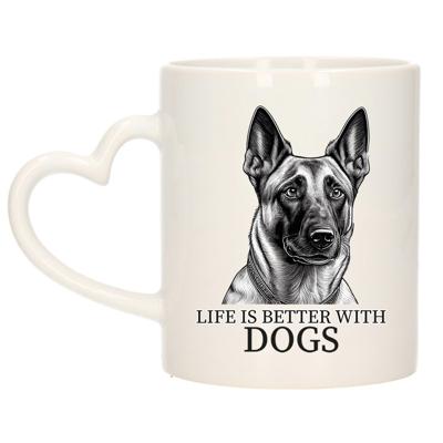 Cadeau mok voor honden liefhebbers - Mechelse Herder - wit - hartjes oor - keramiek - 300 ml