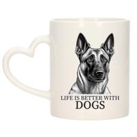 Cadeau mok voor honden liefhebbers - Mechelse Herder - wit - hartjes oor - keramiek - 300 ml