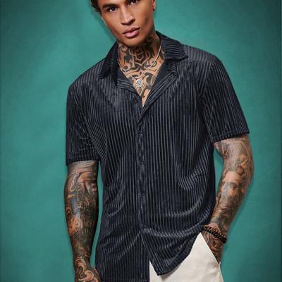 Bon&Bon ModaGents Men's Short Sleeve Red Knitted Button Front Shirt Blue-2 / L