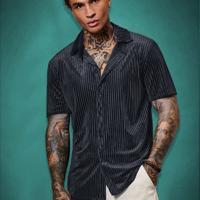 Bon&Bon ModaGents Men's Short Sleeve Red Knitted Button Front Shirt Blue-2 / L