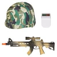 Carnaval verkleed accessoires voor kinderen - Soldatenhelm - camouflage schmink - geweer 38 cm