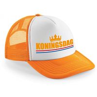 Koningsdag cap/pet - kroon - oranje/wit - dames/heren - koning/koningin