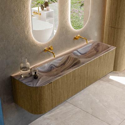 Badmeubel Mondiaz Kurve-Dlux | 165 cm | Meubelkleur Dusk | Wastafelkleur Sombra | Solid surface | Dubbel / Rechts spoelbak | Zonder kraangat(en)