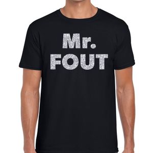 Mr. Fout zilveren glitter tekst t-shirt zwart heren