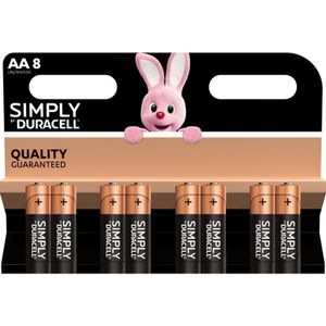 8x Duracell AA Simply batterijen alkaline LR6 MN1500 1.5 V