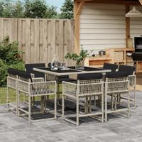 9-delige Tuinset met kussens poly rattan lichtgrijs