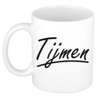 Tijmen Naam koffiemok - beker - met sierlijke letters - wit - 300 ml - Cadeau - Heren