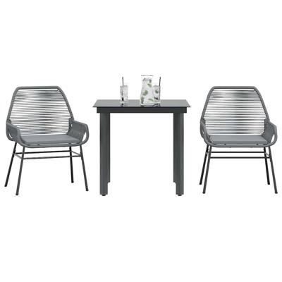 3-delige Tuinset met kussens poly rattan glas grijs