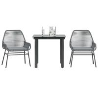 3-delige Tuinset met kussens poly rattan glas grijs