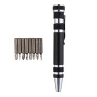 8 in 1 multifunctionele mini aluminium gereedschaps stift schroevendraaier set (zwart)