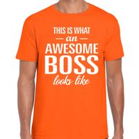 Awesome Boss tekst t-shirt oranje heren - thumbnail