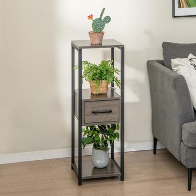Vierkante Plantenstandaard met 3 Niveaus Metalen Plantenstandaard voor Binnen 1 Lade Anti-Kantelsets Zelfdragende Hoekstandaard