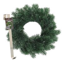 Kerstkrans 35 cm - blauwgroen - met messing zilveren hanger/ophanghaak - kerstversiering - thumbnail