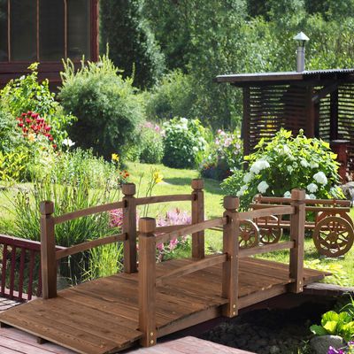Vijverbrug Tuinbrug Houten Brug met Leuning 171 x 76,5 x 58,5 cm Decoratieve Brug Houten Brug van Dennenhout Sierbrug voor Tuin Vijver