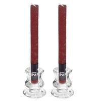 Kaarsen set - 2x kandelaars - glas - 12x dinerkaarsen - bordeaux rood