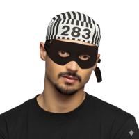 Carnaval verkleed Boeven muts en oogmasker - zwart/wit - volwassenen - Gevangenen - boef Carnaval verkleed Boeven muts en oogmasker - zwart/wit - volwassenen - Gevangenen - boef