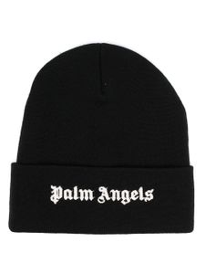 Palm Angels bonnet en laine à logo brodé - Noir