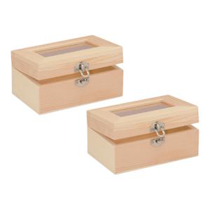 Houten opbergkistje met sluiting en deksel - 2x - 12 x 8 x 6 cm - Sieraden/spulletjes/sleutels