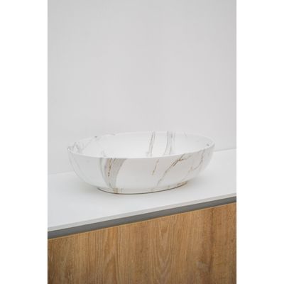 Riho Marmic Oval Waskom 52x39.5x13cm Keramiek Ovaal marmer mat wit W031004M00