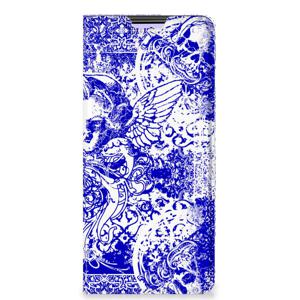 Mobiel BookCase Xiaomi Redmi Note 10 Pro Angel Skull Blauw